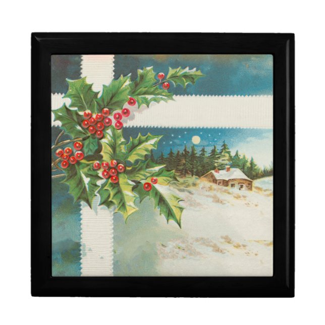 Christmas Scene Holly Snow Winter Gift Box (Front)