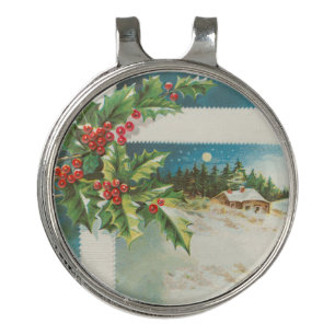 Christmas Scene Holly Snow Winter Golf Hat Clip