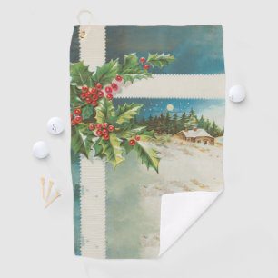 Christmas Scene Holly Snow Winter Golf Towel