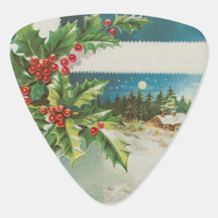 Christmas Scene Holly Snow Winter Guitar Pick