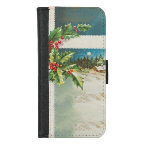 Christmas Scene Holly Snow Winter iPhone 87 Wallet Case