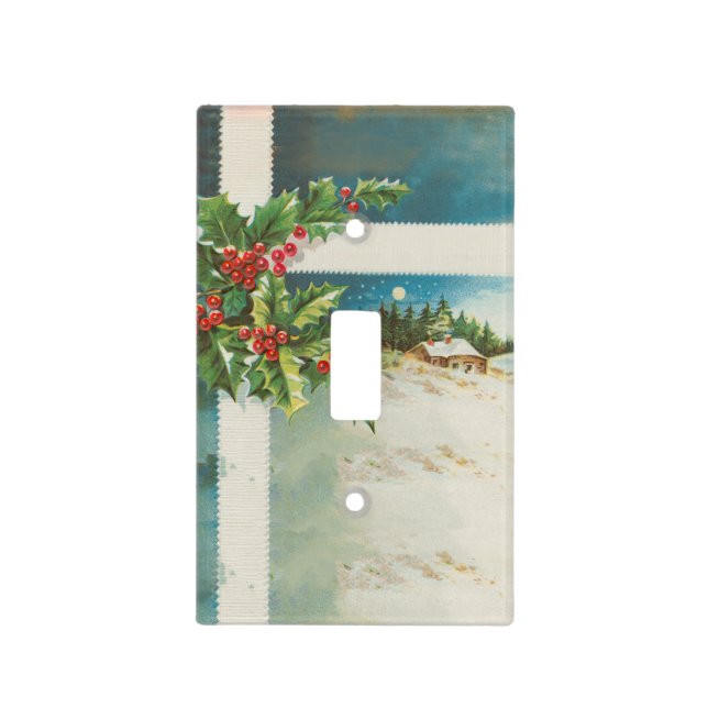 Christmas Scene Holly Snow Winter Light Switch Cover (Front)