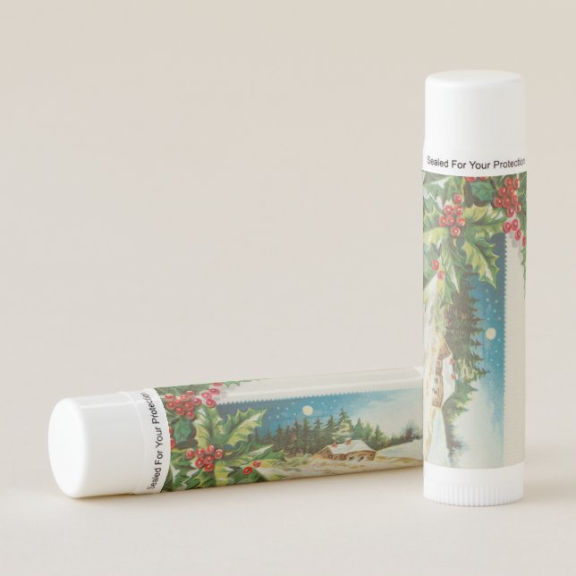 Christmas Scene Holly Snow Winter Lip Balm (Front)