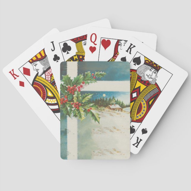 Christmas Scene Holly Snow Winter Poker Cards (Back)