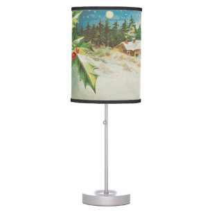Christmas Scene Holly Snow Winter Table Lamp