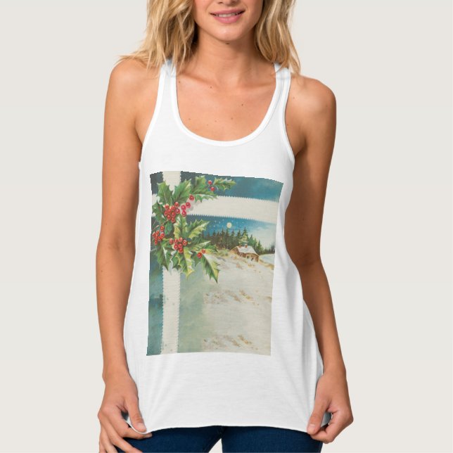 Christmas Scene Holly Snow Winter Tank Top (Front)