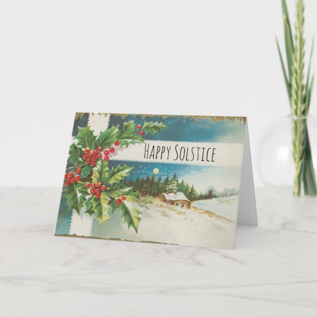 Christmas Scene Holly Snow Winter Thank You Card (Front)
