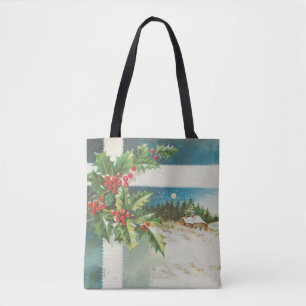 Christmas Scene Holly Snow Winter Tote Bag