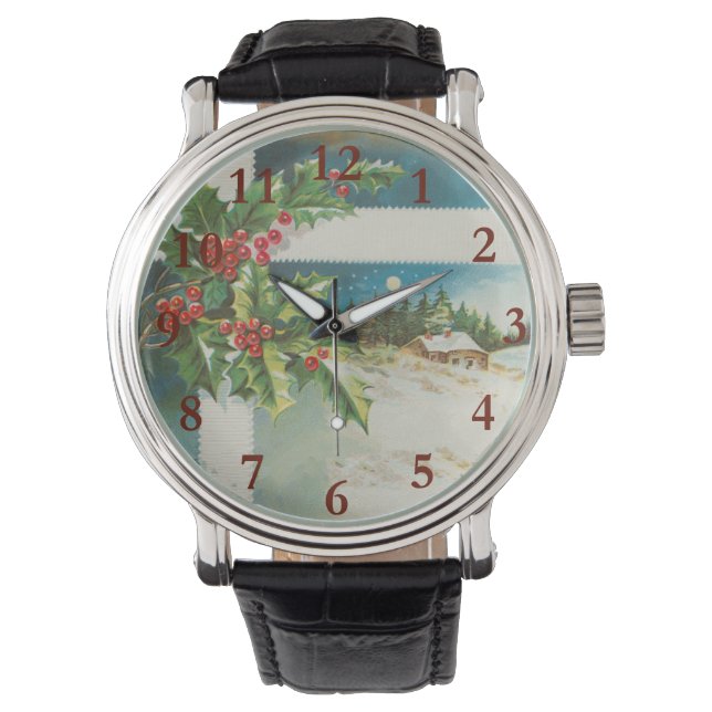 Christmas Scene Holly Snow Winter Watch (Front)