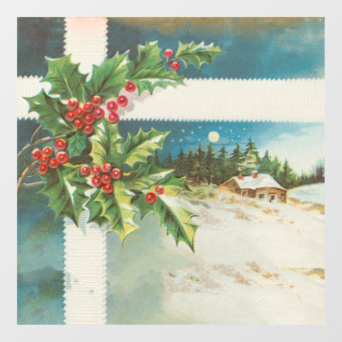 Christmas Scene Holly Snow Winter Window Cling