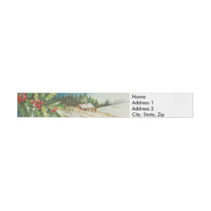 Christmas Scene Holly Snow Winter Wrap Around Address Label