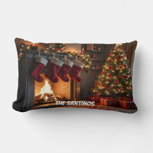 Christmas Scene indoors Lumbar Pillow