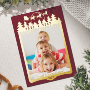 Christmas Scene Metallic & Ruby Red Elegant Photo Foil Holiday Card