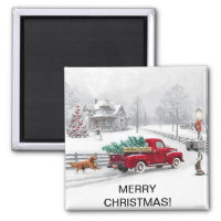 Christmas Scene on a Square Magnet