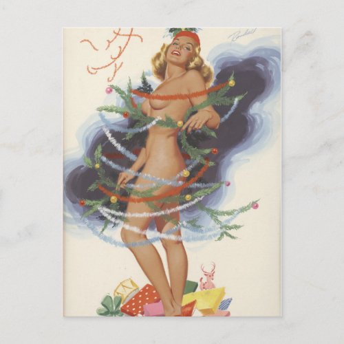 Christmas Scene Pin Up Art Holiday Postcard