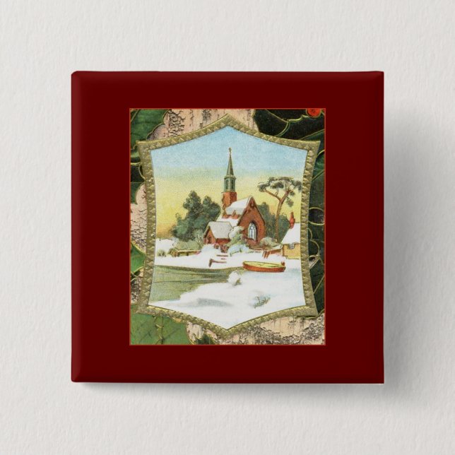 Christmas Scene Pinback Button (Front)