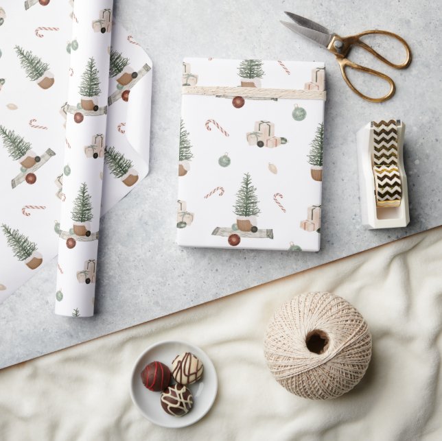 Christmas Scene Presents Ornaments Holiday Gift Wrapping Paper (Crafts)