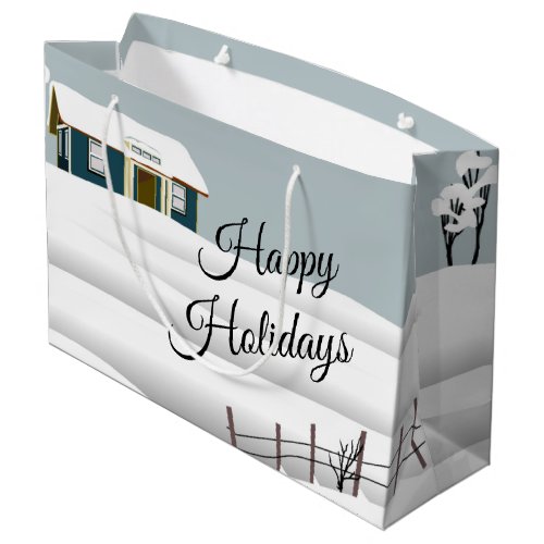 Christmas Scene Small Cabin Snow Fence  Large Gift Bag