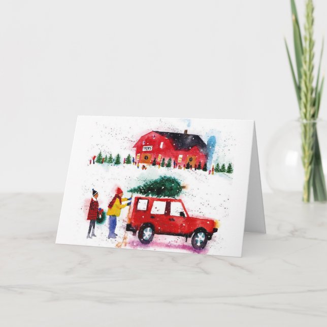 Christmas scene watercolor card (Front)