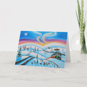 Christmas scene winter northern lights holiday card