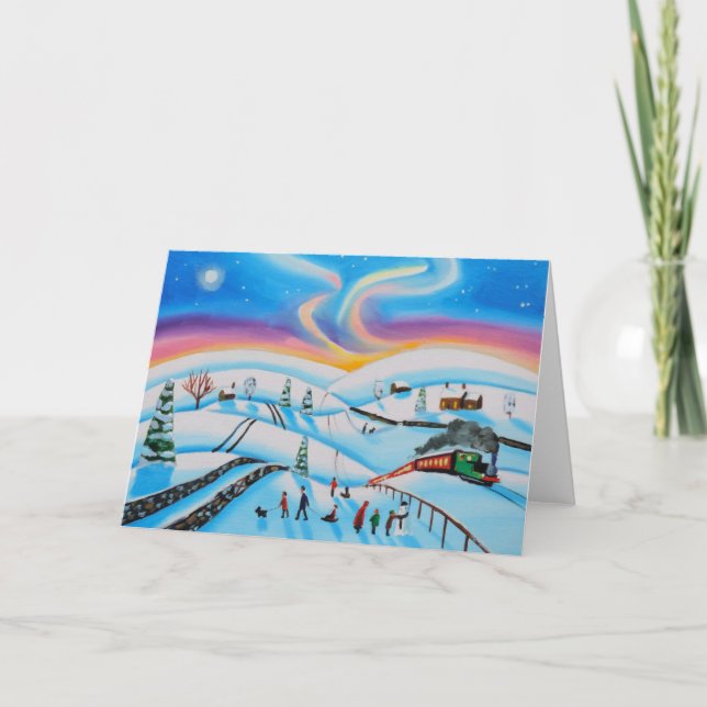 Christmas scene winter northern lights holiday card (Front)