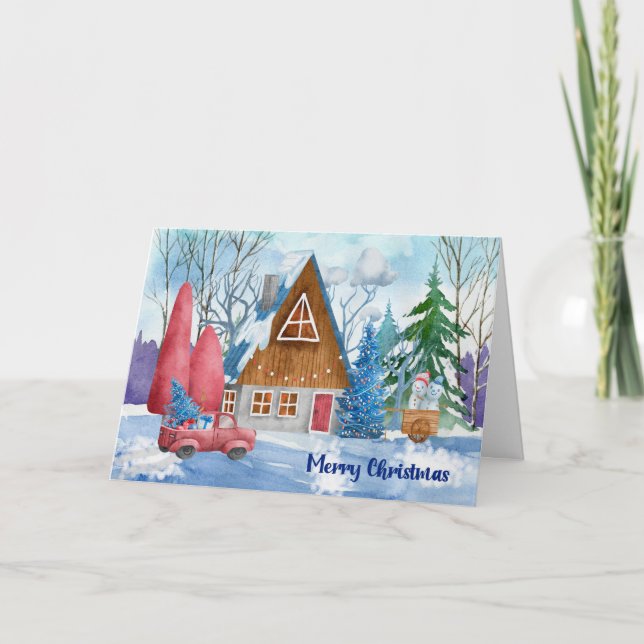 Christmas Scene with A-Frame & Red Truck  Card (Front)