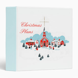 Christmas Scene with a Red Church and Star Above Binder