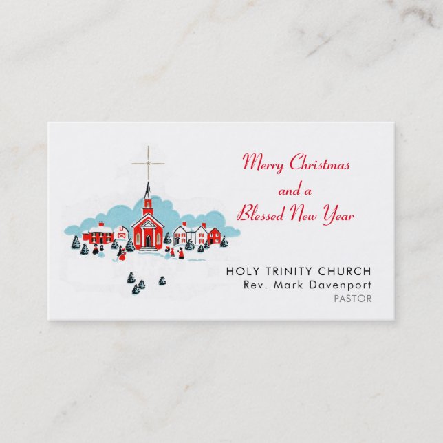 Christmas Scene with a Red Church and Star Above Business Card (Front)