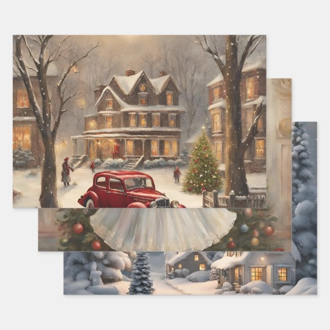 Christmas Scenes Wrapping Paper Sheets (Set)