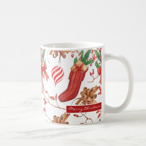Christmas Scents Cinnamon and Peppermint Pattern Coffee Mug