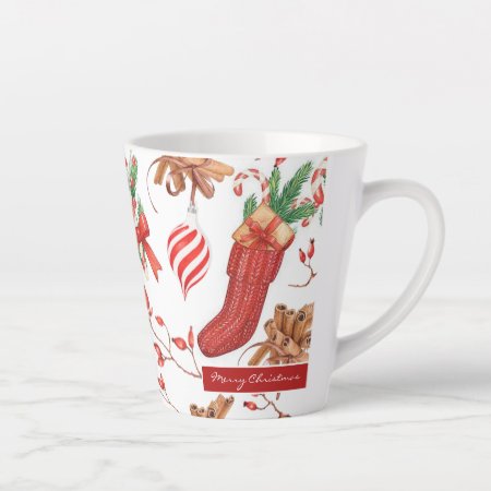 Christmas Scents Cinnamon And Peppermint Pattern Latte Mug