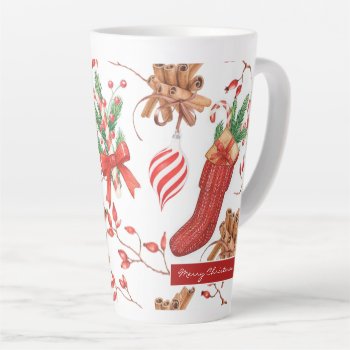 Christmas Scents Cinnamon And Peppermint Pattern Latte Mug by ChristmaSpirit at Zazzle
