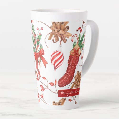 Christmas Scents Cinnamon and Peppermint Pattern Latte Mug