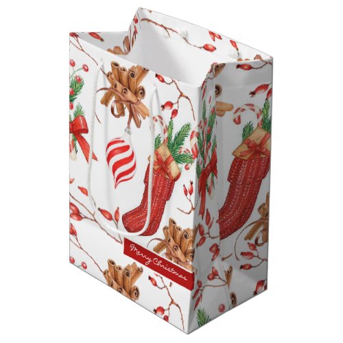Christmas Scents Cinnamon and Peppermint Pattern Medium Gift Bag