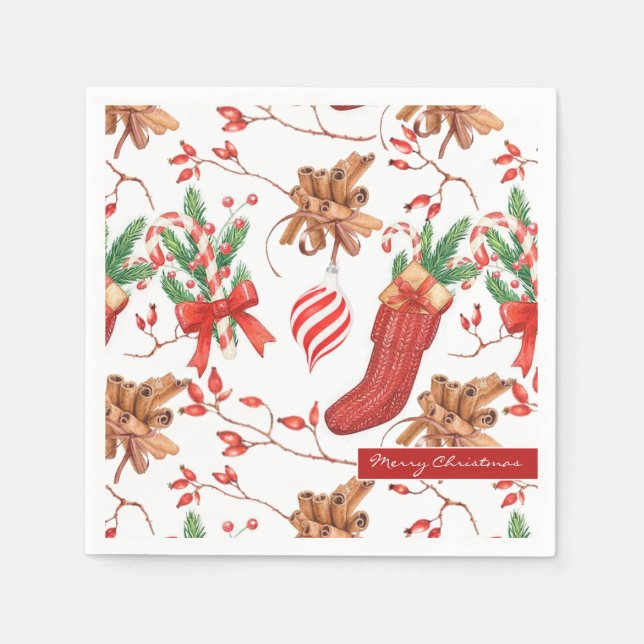 Christmas Scents Cinnamon and Peppermint Pattern Napkins (Front)