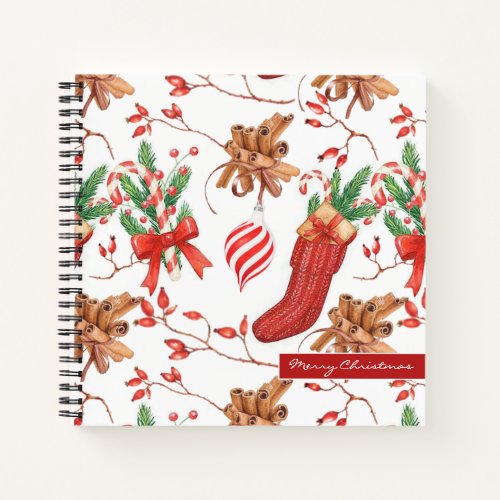 Christmas Scents Cinnamon and Peppermint Pattern Notebook
