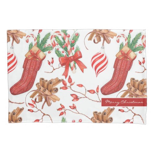 Christmas Scents Cinnamon and Peppermint Pattern Pillow Case