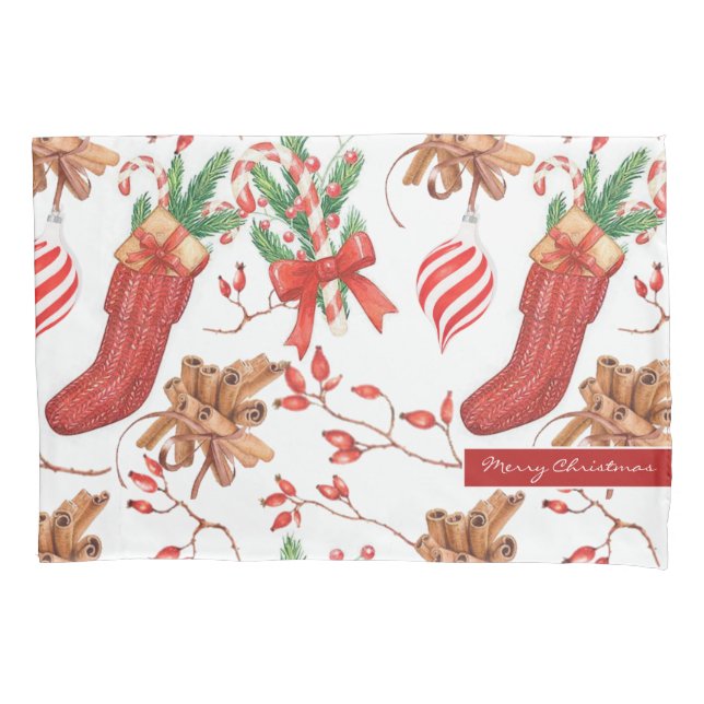 Christmas Scents Cinnamon and Peppermint Pattern Pillow Case (Front)