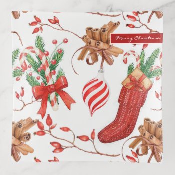 Christmas Scents Cinnamon And Peppermint Pattern Trinket Tray by ChristmaSpirit at Zazzle
