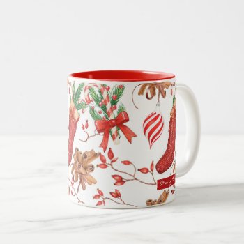 Christmas Scents Cinnamon And Peppermint Pattern Two-tone Coffee Mug by ChristmaSpirit at Zazzle