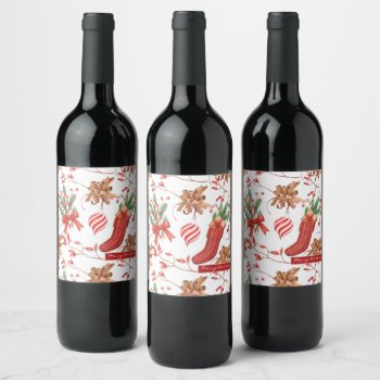 Christmas Scents Cinnamon And Peppermint Pattern Wine Label by ChristmaSpirit at Zazzle
