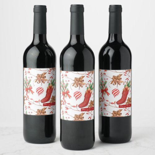 Christmas Scents Cinnamon and Peppermint Pattern Wine Label