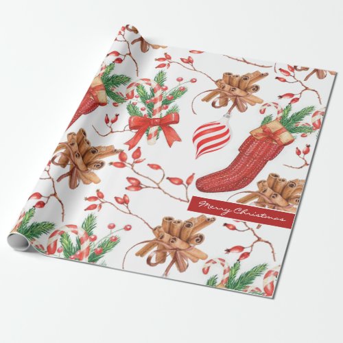 Christmas Scents Cinnamon and Peppermint Pattern Wrapping Paper