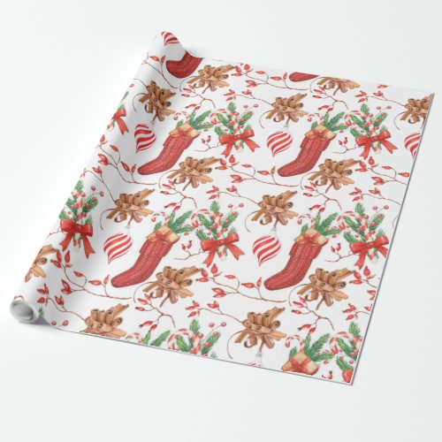 Christmas Scents Cinnamon and Peppermint Pattern Wrapping Paper