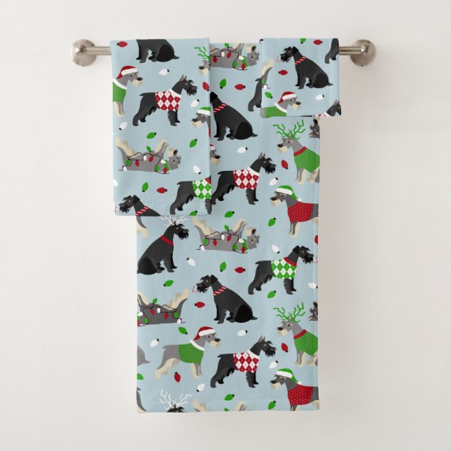 Christmas Schnauzer Bath Towel Set (Insitu)