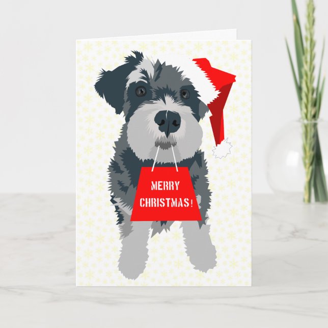 Christmas Schnauzer Dog Santa Hat Greeting Card (Front)