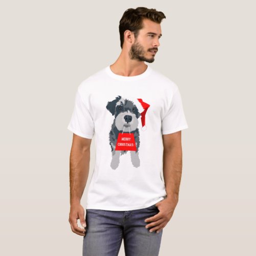 Christmas Schnauzer Dog Santa Hat T_Shirt