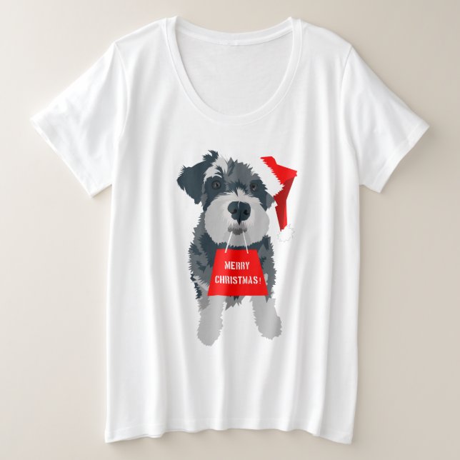 Christmas Schnauzer Dog Santa Hat T-Shirt (Design Front)