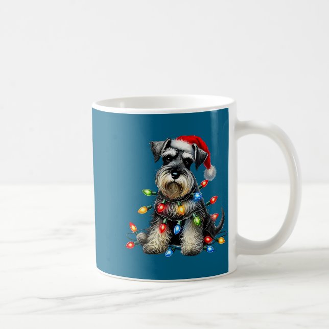 Christmas Schnauzer Dog Santa Hat Xmas Light Holid Coffee Mug (Right)