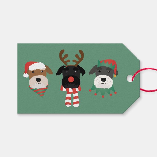 Christmas Schnauzer Dogs Gift Tags (Front (Horizontal))